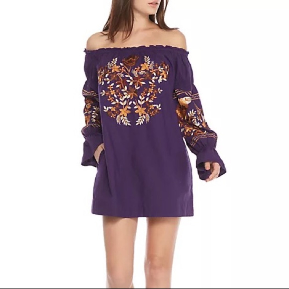 The Free People Fleur Du Jour Purple Embroidered Dress